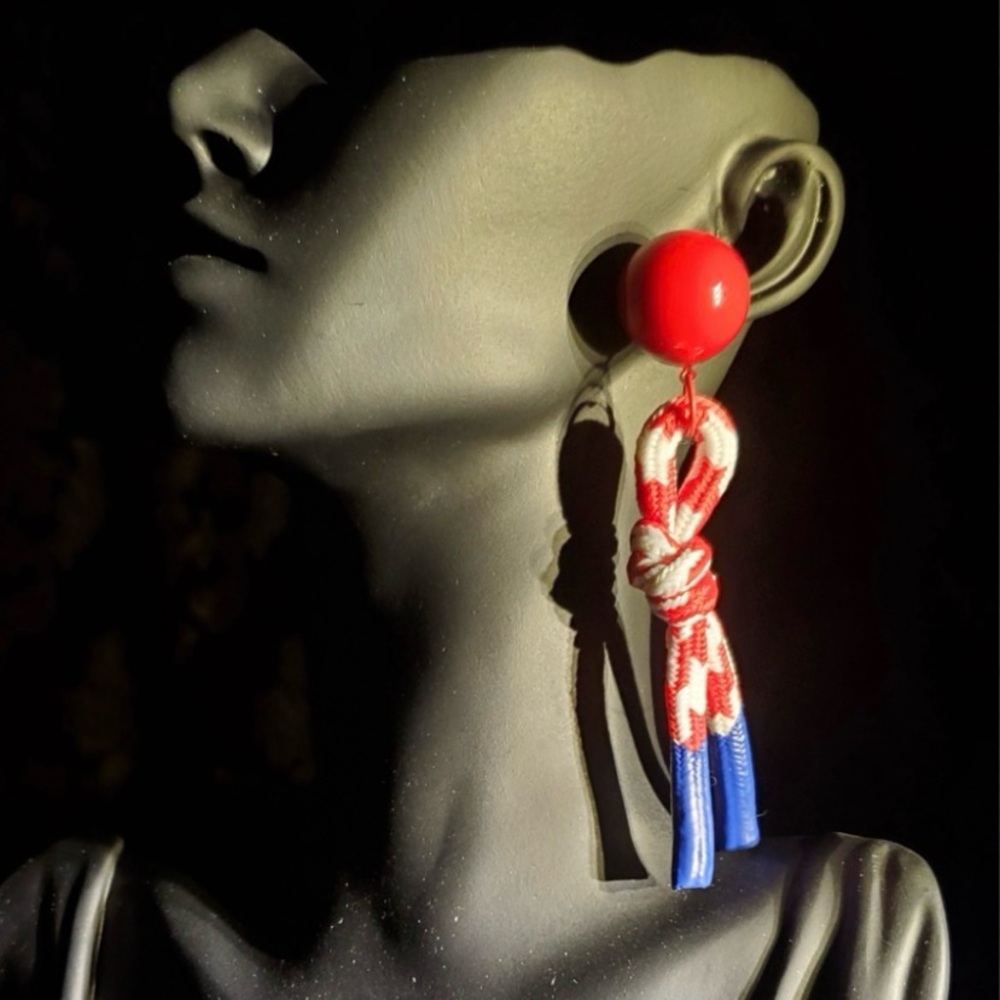 Vibrant Red and Blue Knot Earrings
